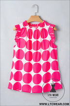 Rose polka dot print frilled round neck shift tank top - tank tops