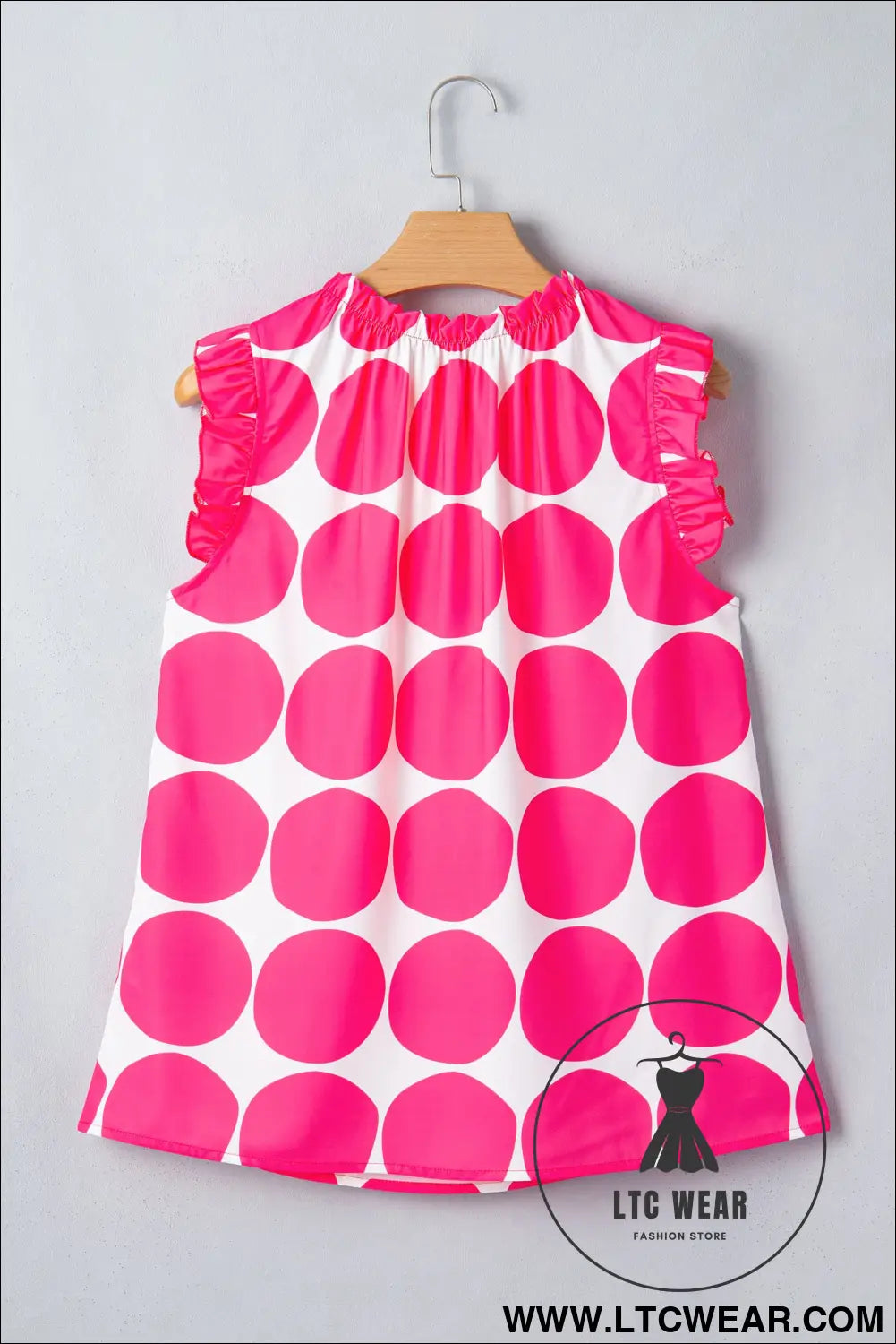 Rose polka dot print frilled round neck shift tank top - tank tops