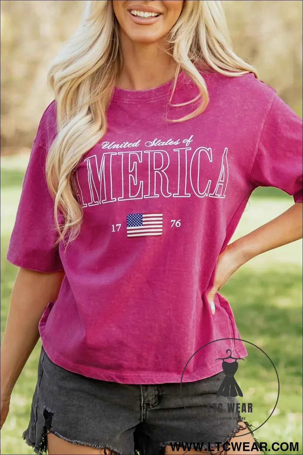 Rose Red AMERICA 1776 Graphic Mineral Wash Cotton Tee