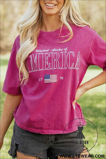 Rose Red AMERICA 1776 Graphic Mineral Wash Cotton Tee