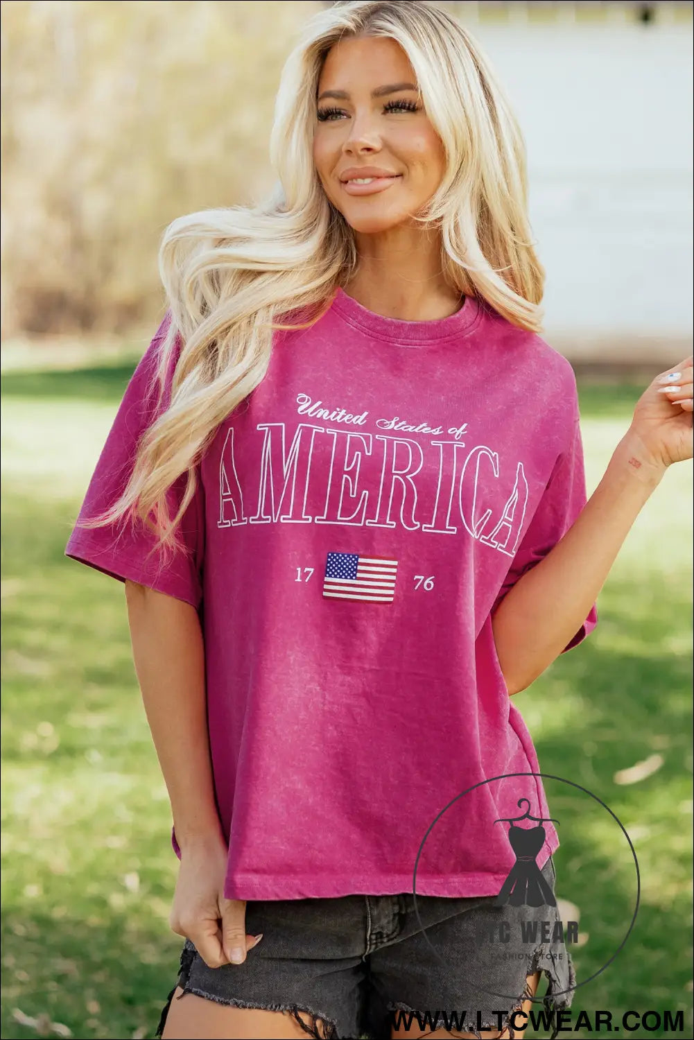 Rose red america 1776 graphic mineral wash cotton tee - 30%