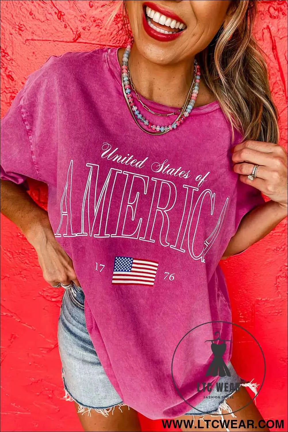 Rose Red AMERICA 1776 Graphic Mineral Wash Cotton Tee