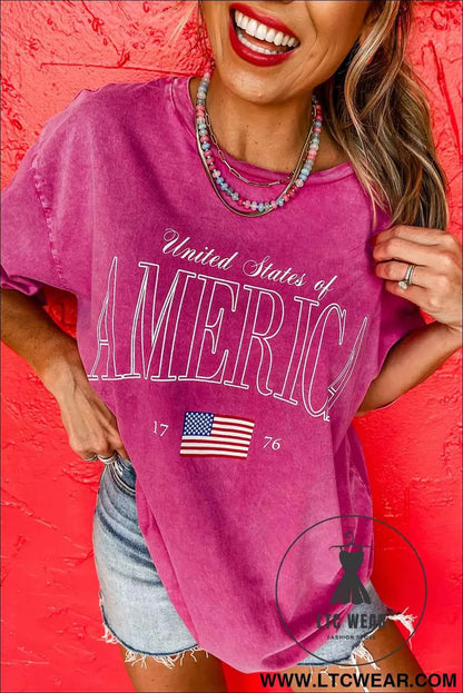 Rose Red AMERICA 1776 Graphic Mineral Wash Cotton Tee