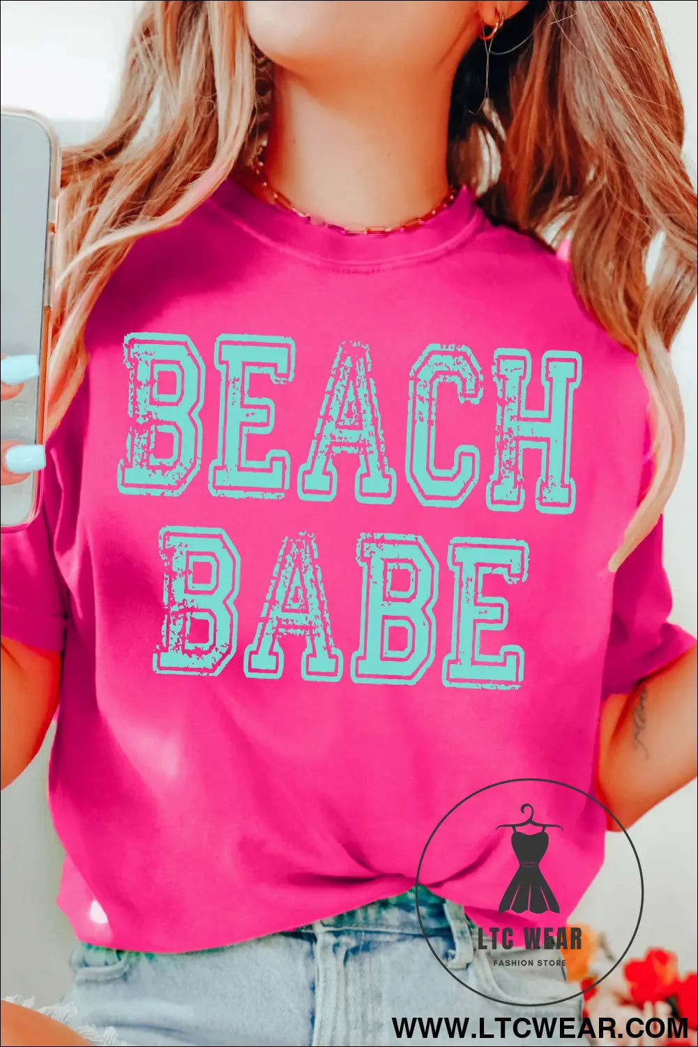 Rose red beach babe graphic relaxed t shirt - rose red / 2xl / 62% polyester + 32% cotton + 6% elastane - graphic tees