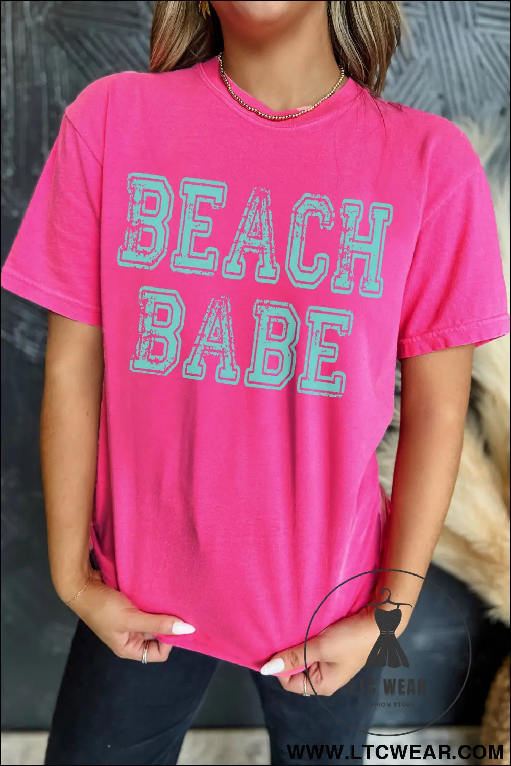 Rose red beach babe graphic relaxed t shirt - graphic tees