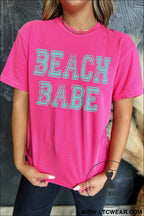 Rose red beach babe graphic relaxed t shirt - graphic tees