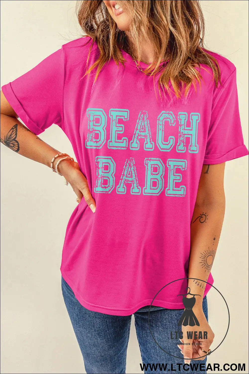 Rose red beach babe graphic relaxed t shirt - graphic tees