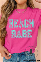 Rose red beach babe graphic relaxed t shirt - graphic tees