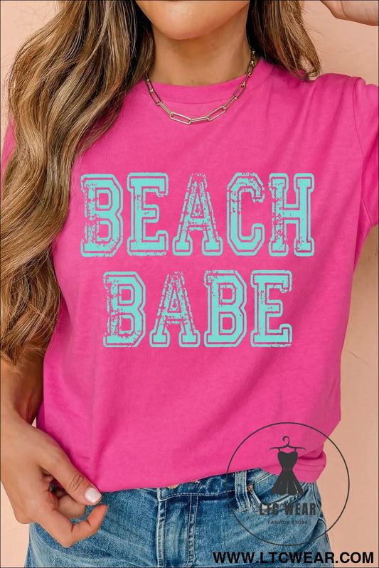 Rose red beach babe graphic relaxed t shirt - graphic tees