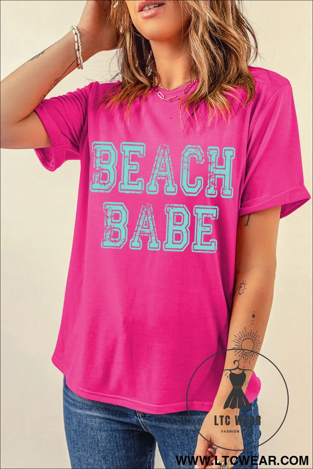Rose red beach babe graphic relaxed t shirt - graphic tees