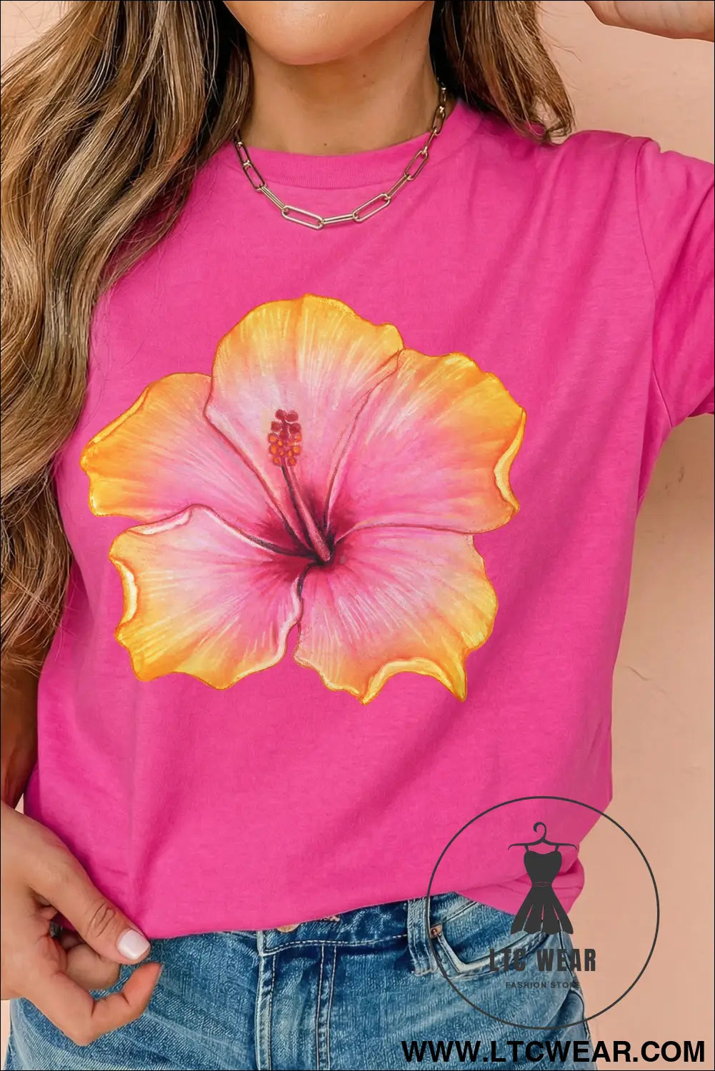 Rose red floral print loose fit short sleeve t-shirt - graphic tees