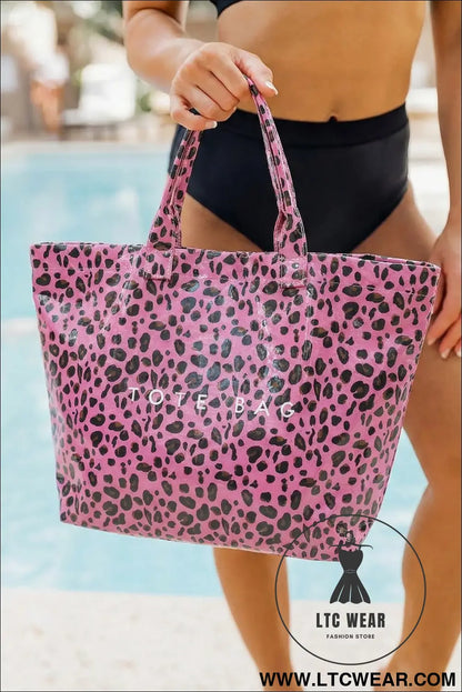 Rose Red Leopard PU Leather Water Proof Tote Bag - L.T.C Wear Online Fashion Store