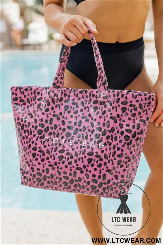 Rose Red Leopard PU Leather Water Proof Tote Bag - L.T.C Wear Online Fashion Store