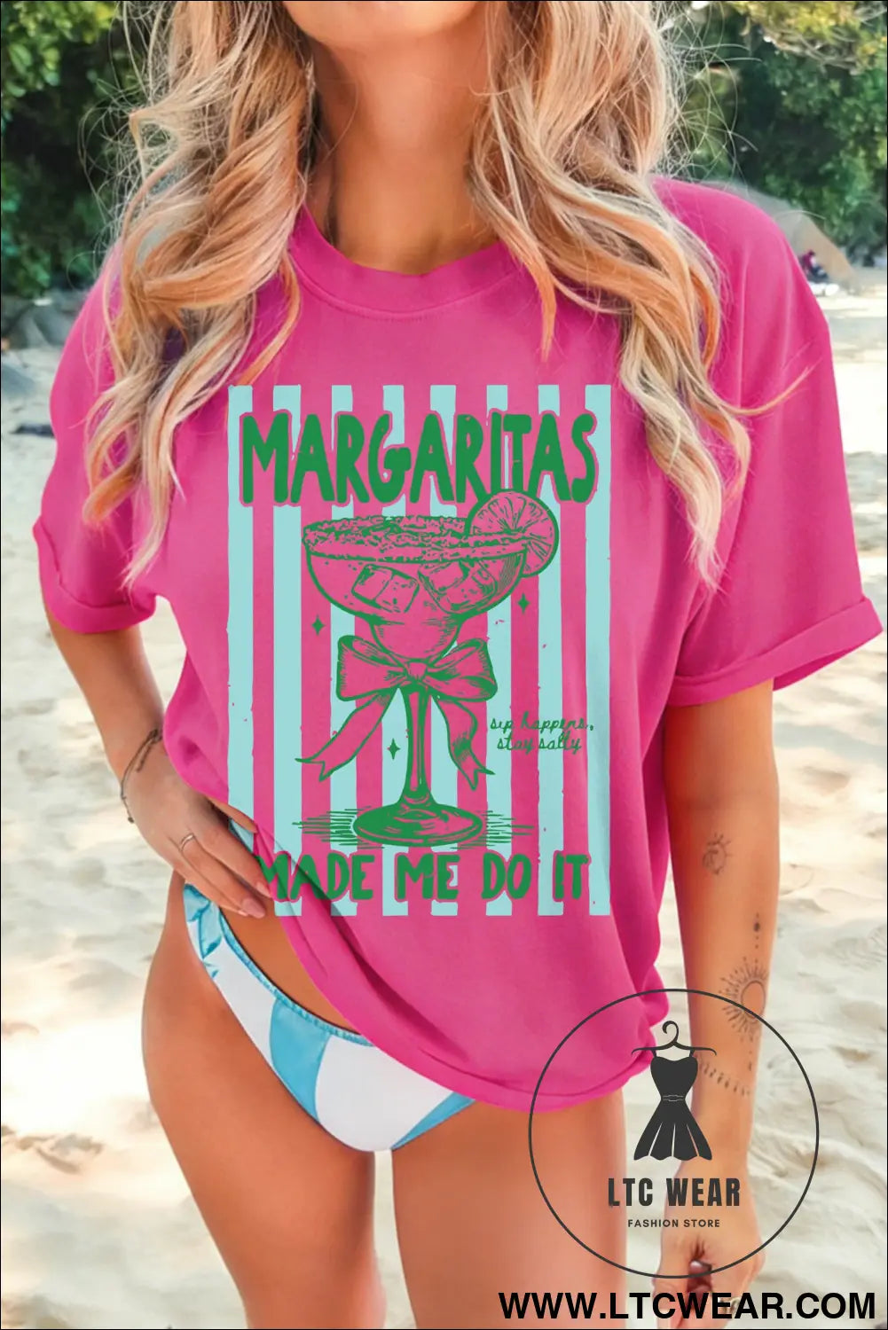Rose red margaritas made me do it striped graphic beach vacation tee - graphic tees