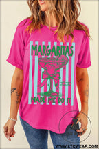 Rose red margaritas made me do it striped graphic beach vacation tee - graphic tees