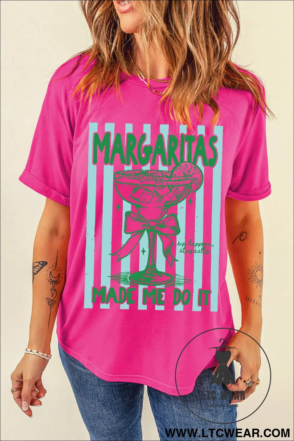 Rose red margaritas made me do it striped graphic beach vacation tee - graphic tees