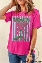 Rose red margaritas made me do it striped graphic beach vacation tee - graphic tees