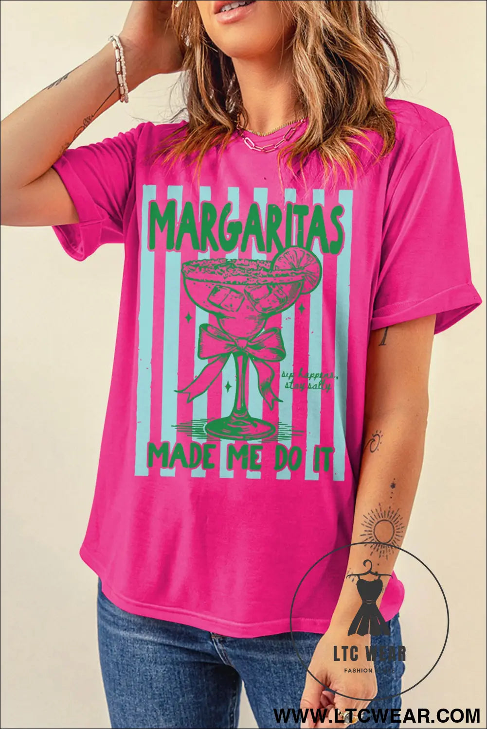 Rose red margaritas made me do it striped graphic beach vacation tee - graphic tees