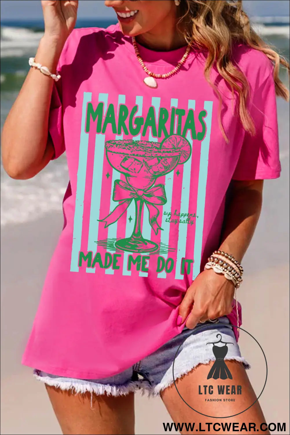 Rose red margaritas made me do it striped graphic beach vacation tee - graphic tees