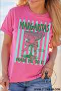 Rose red margaritas made me do it striped graphic beach vacation tee - rose red / 2xl / 62% polyester + 32% cotton + 6%