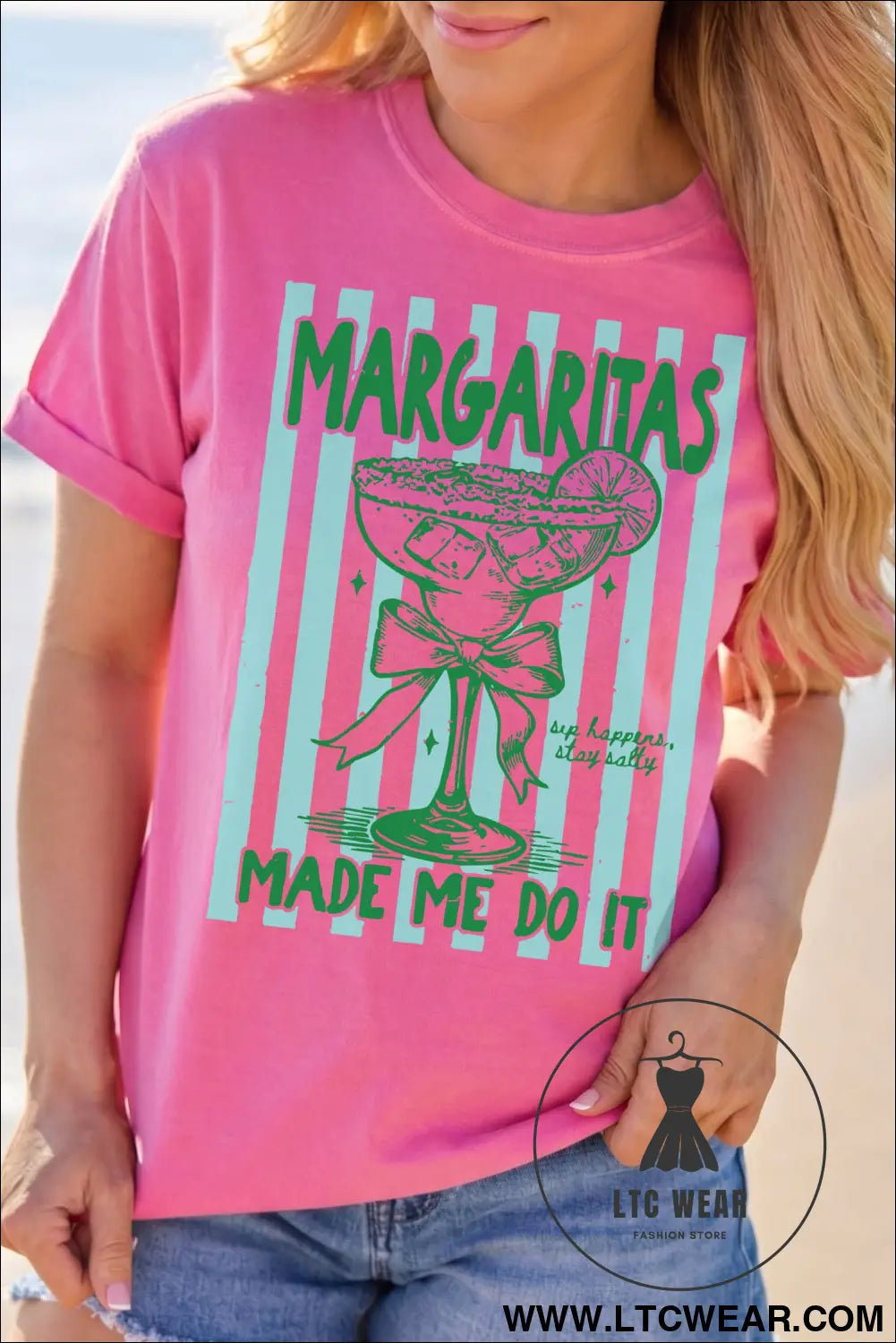 Rose red margaritas made me do it striped graphic beach vacation tee - rose red / 2xl / 62% polyester + 32% cotton + 6%