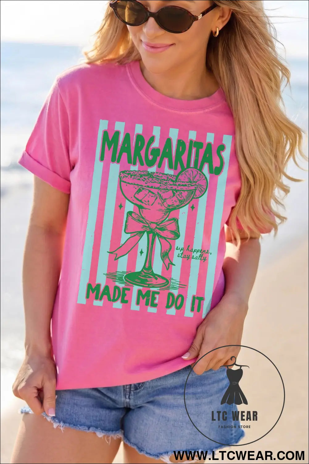 Rose red margaritas made me do it striped graphic beach vacation tee - graphic tees