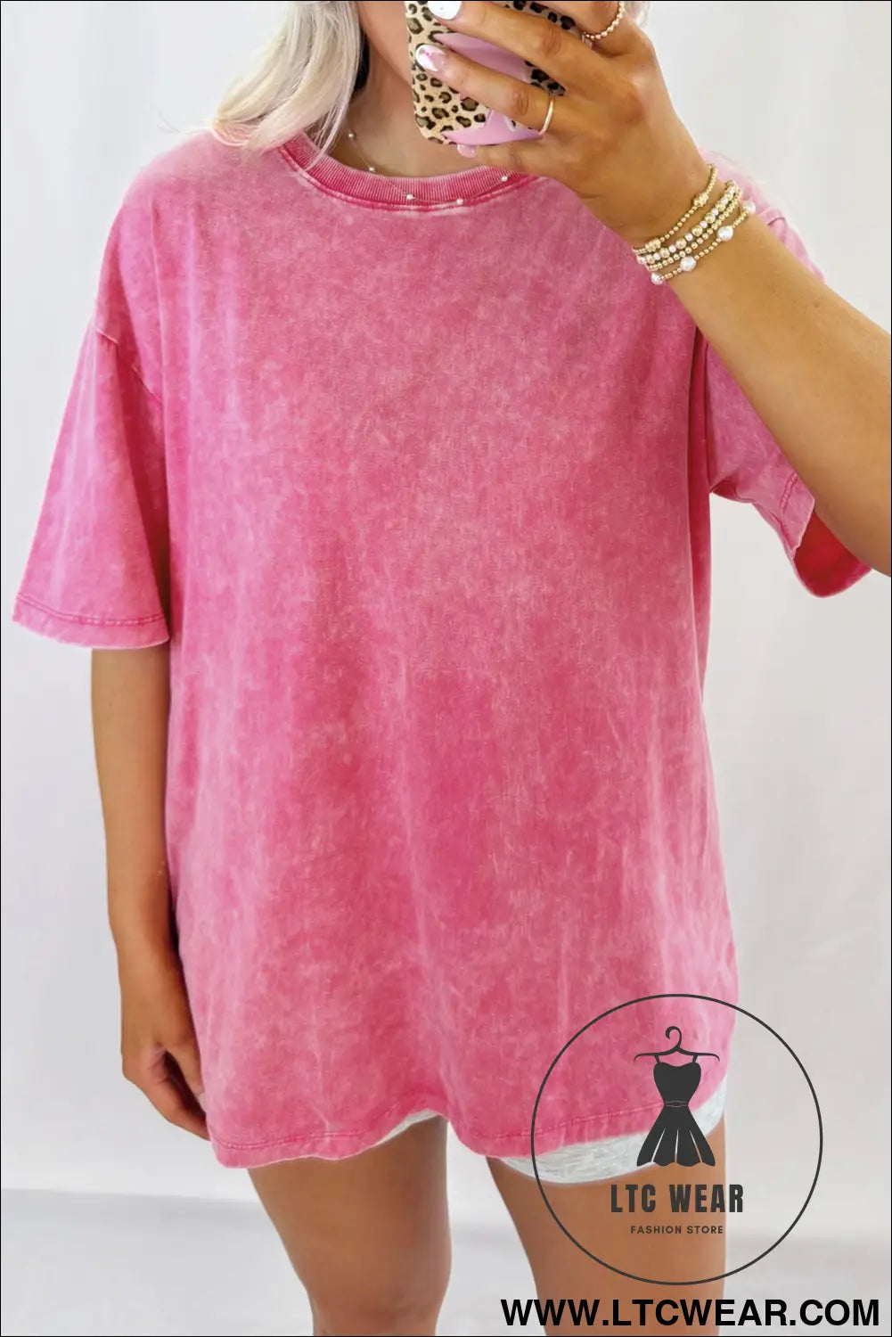 Rose red mineral washed oversized tee - rose red / l / 100% cotton - tops & tees