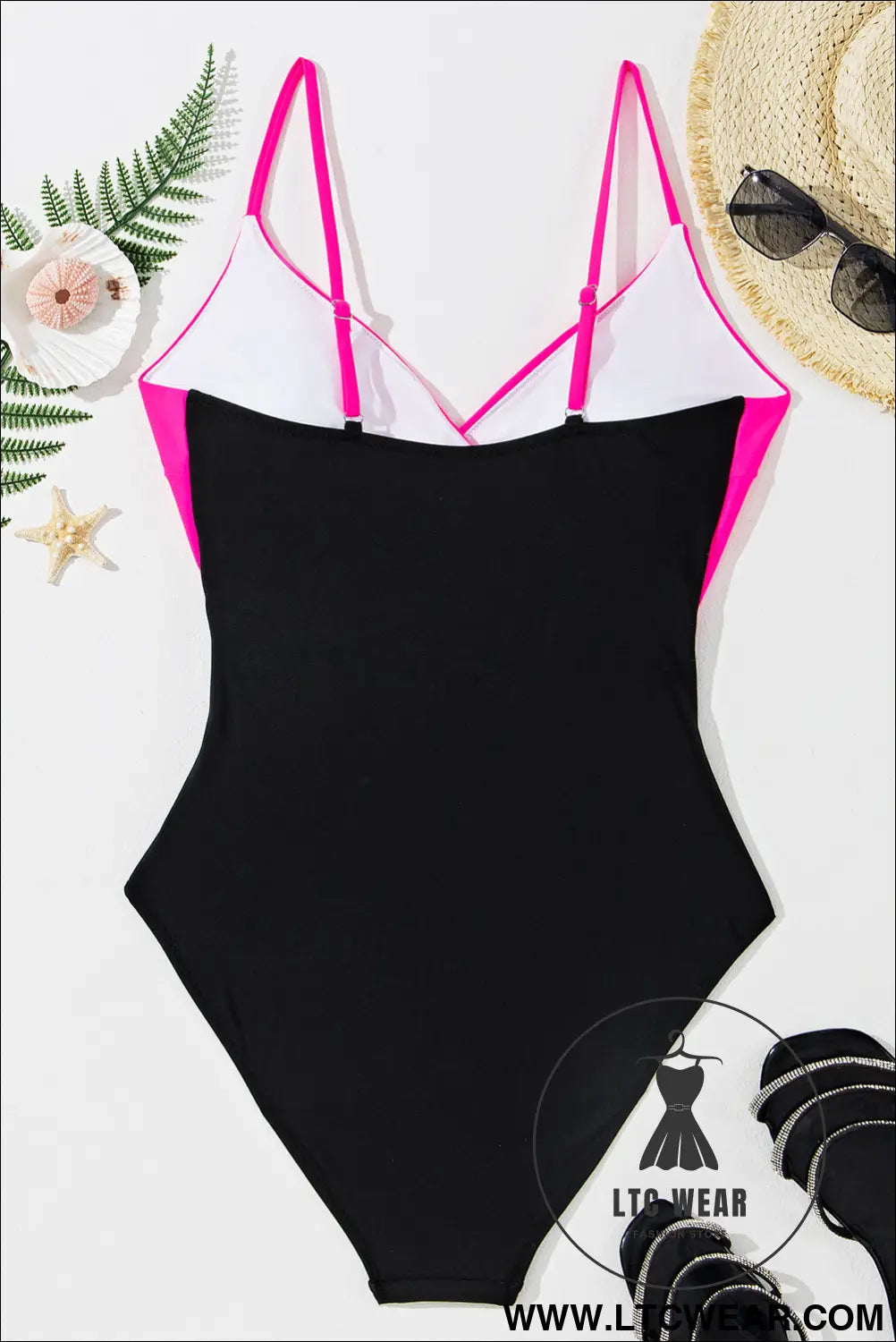Rose red two-tone colorblock cutout one piece swimsuit - 20%