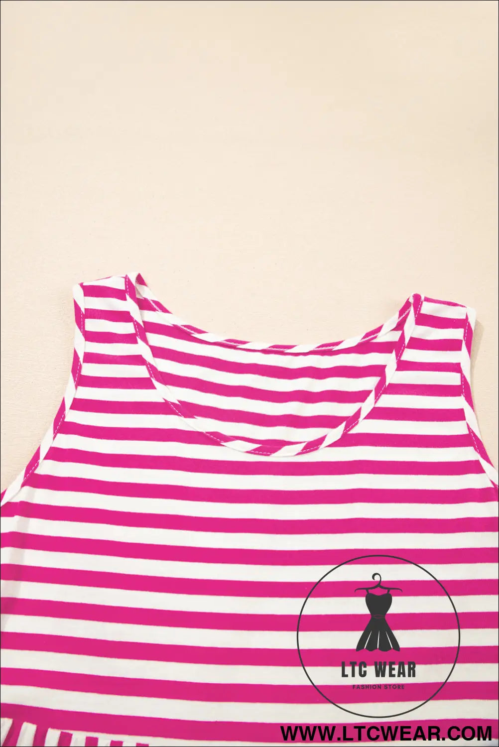 Rose Stripe U Neck Sleeveless Loose Fit Mini Dress - L.T.C Wear Online Fashion Store