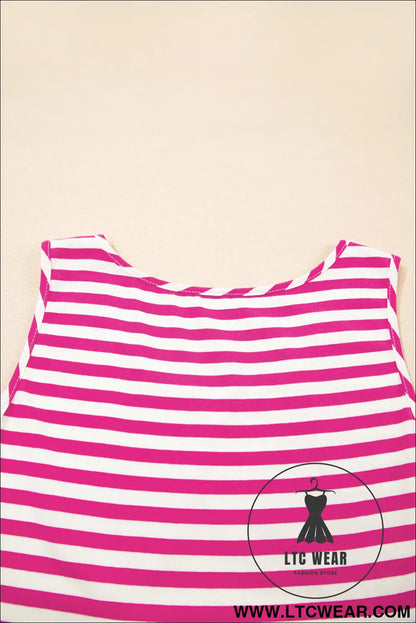 Rose Stripe U Neck Sleeveless Loose Fit Mini Dress - L.T.C Wear Online Fashion Store