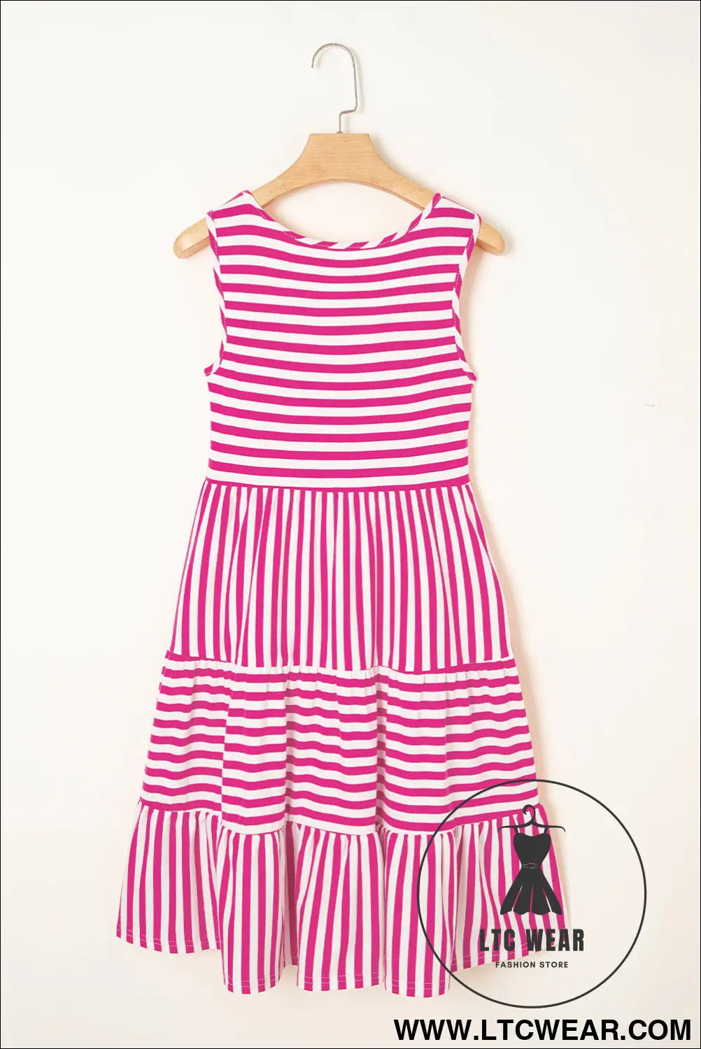 Rose Stripe U Neck Sleeveless Loose Fit Mini Dress - L.T.C Wear Online Fashion Store