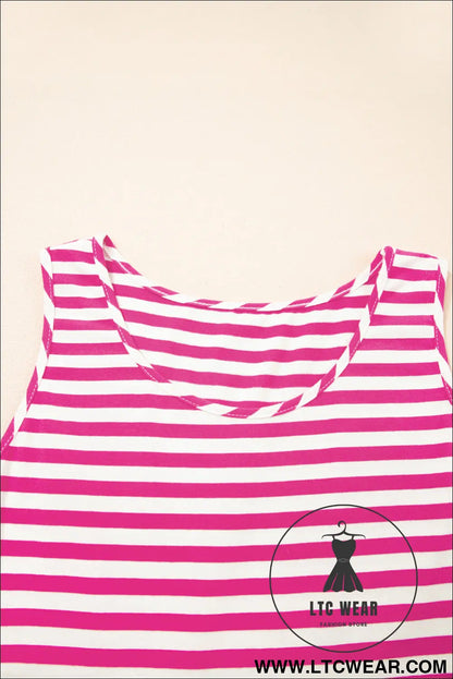 Rose Stripe U Neck Sleeveless Loose Fit Mini Dress - L.T.C Wear Online Fashion Store