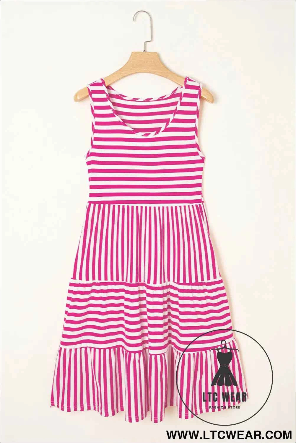 Rose Stripe U Neck Sleeveless Loose Fit Mini Dress