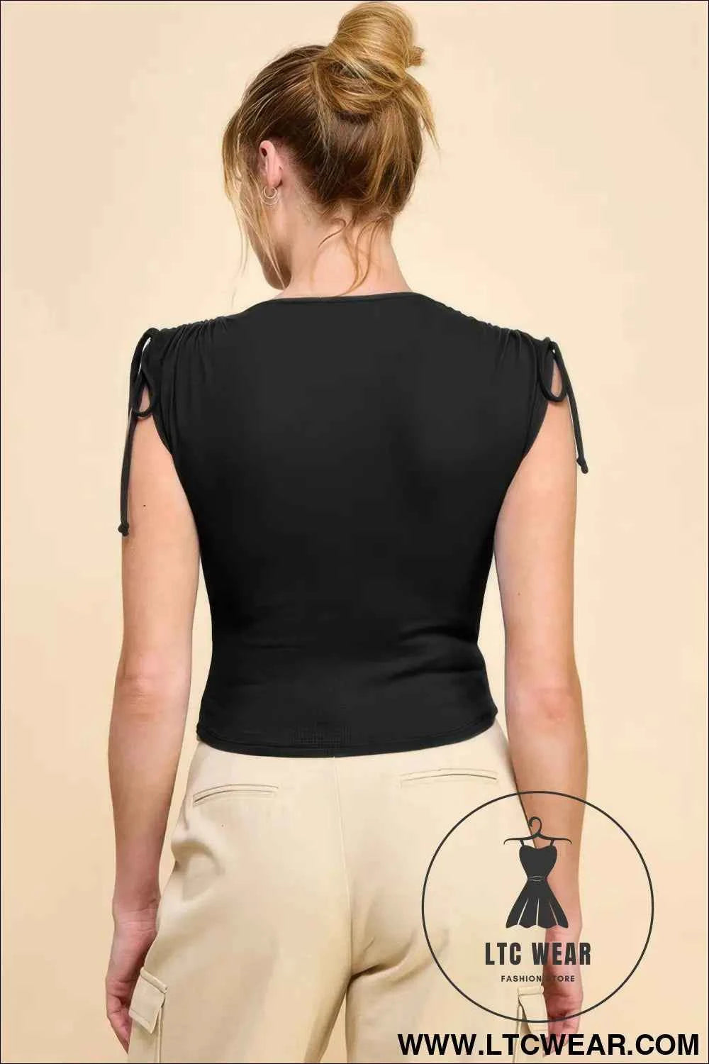 Ruching Shoulder Ribbed Top