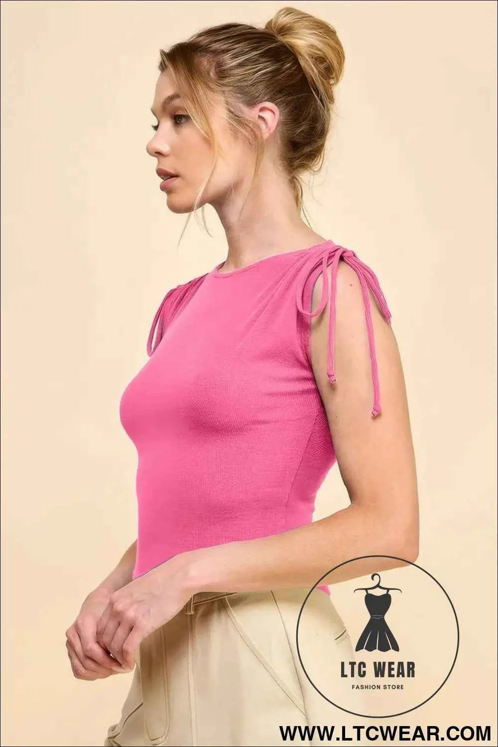 Ruching Shoulder Ribbed Top