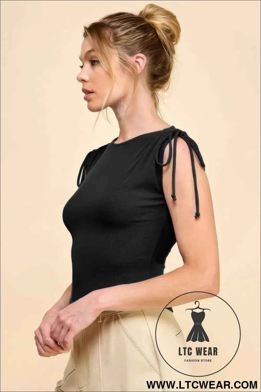 Ruching Shoulder Ribbed Top
