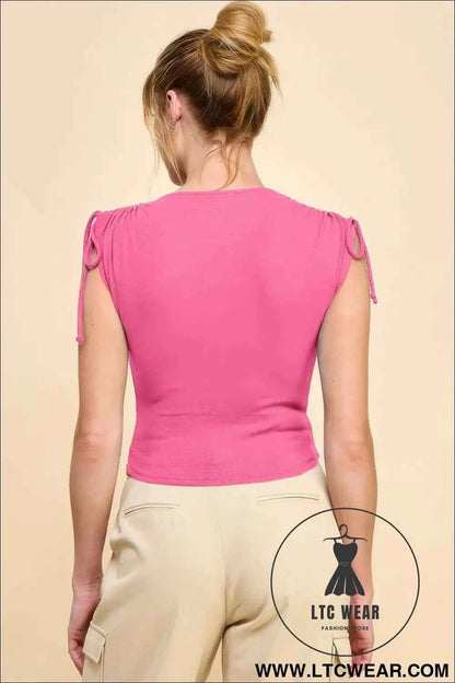 Ruching Shoulder Ribbed Top