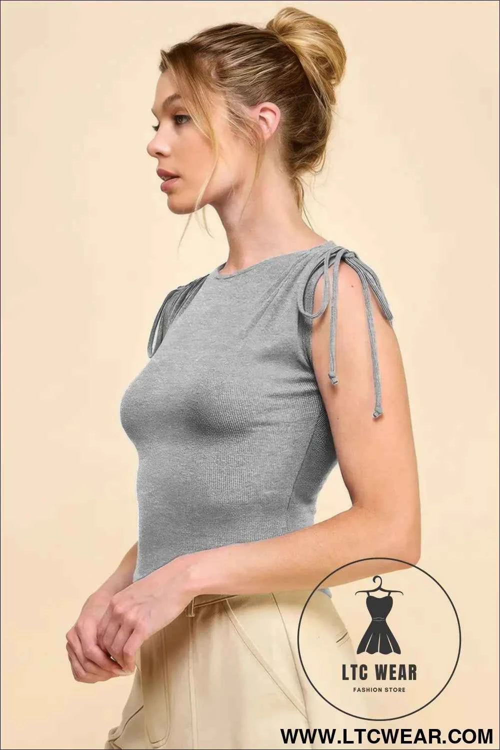 Ruching Shoulder Ribbed Top