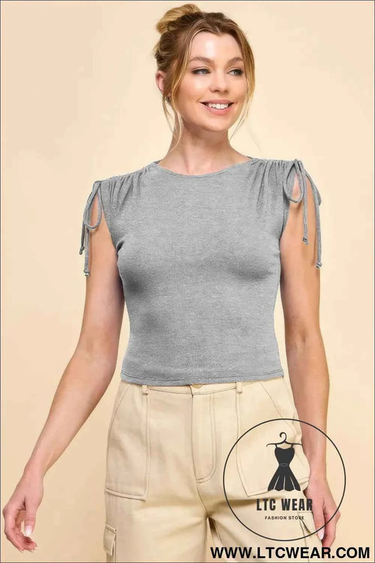 Ruching Shoulder Ribbed Top