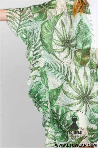 Ruffle Lined Tropical Leaves Print Open Frontcover