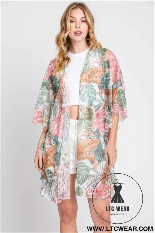 Ruffle Lined Tropical Leaves Print Open Frontcover