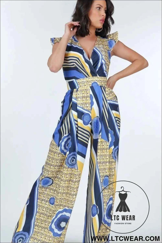 Ruffle Sleeve Surplice Jumpsuit