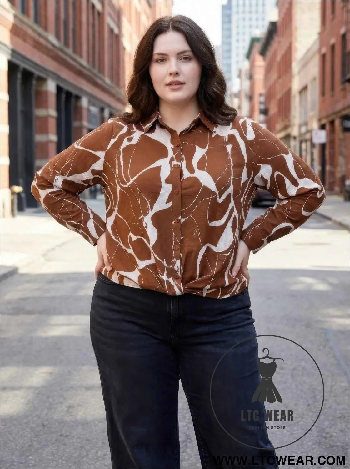 Rust Abstract Print Button-up Shirt