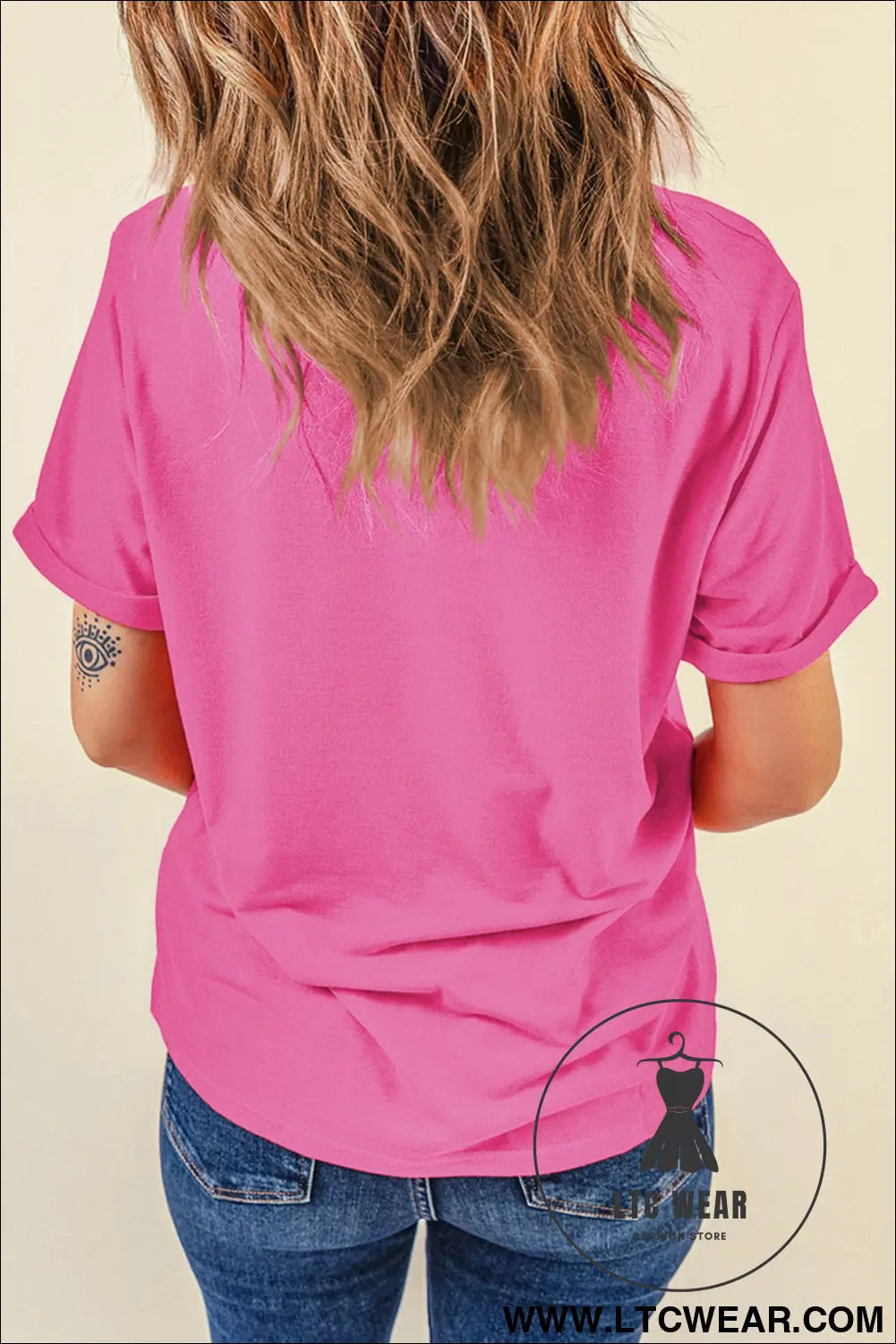 Sachet pink floral starfish printed casual round neck tee - graphic tees