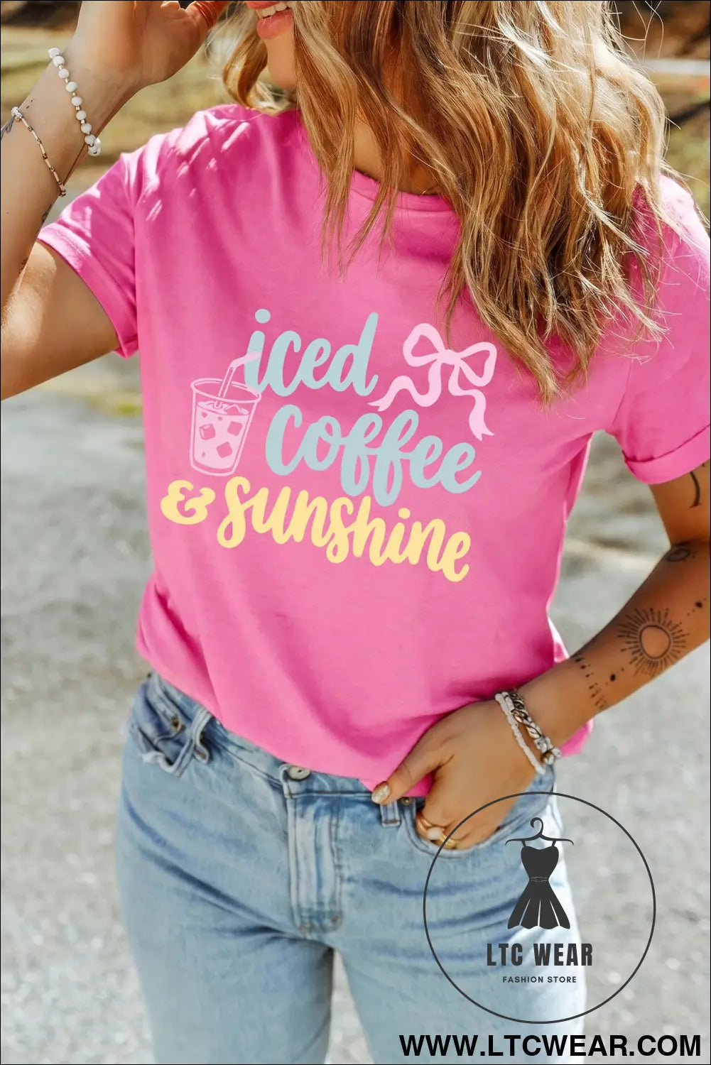 Sachet pink iced coffee & sunshine summer vacation graphic tee - graphic tees