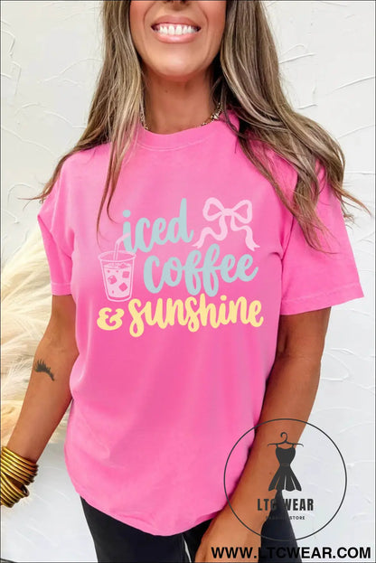 Sachet pink iced coffee & sunshine summer vacation graphic tee - graphic tees