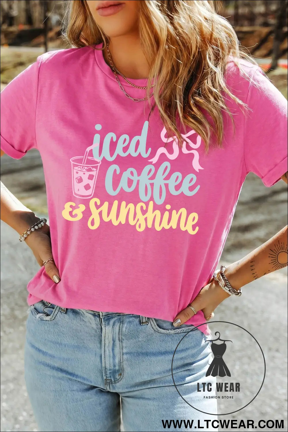 Sachet pink iced coffee & sunshine summer vacation graphic tee - graphic tees