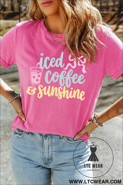 Sachet pink iced coffee & sunshine summer vacation graphic tee - graphic tees