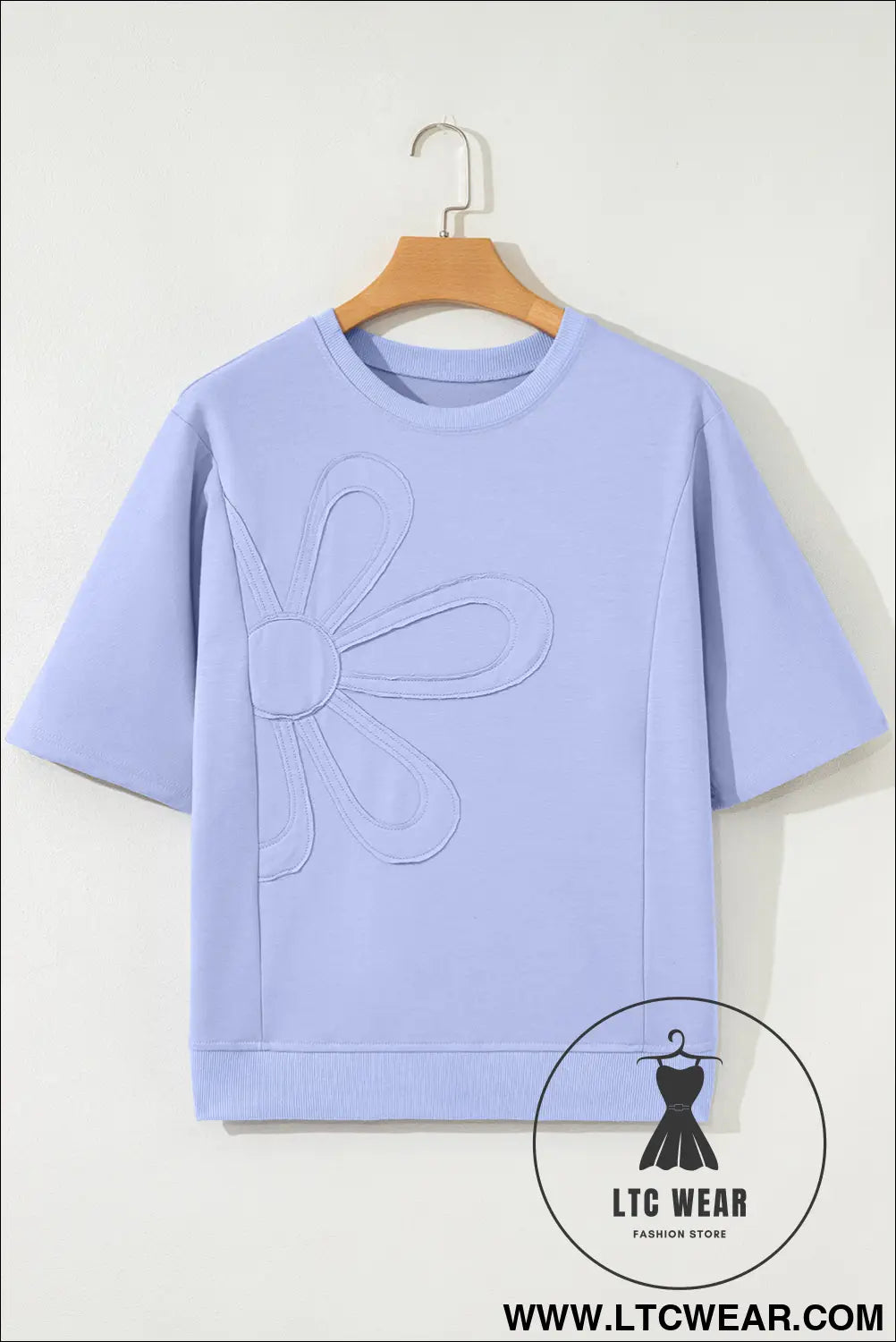 Sachet Pink Solid Color Floral Patched Half Sleeve Tunic Top - L.T.C Wear Online Fashion Store