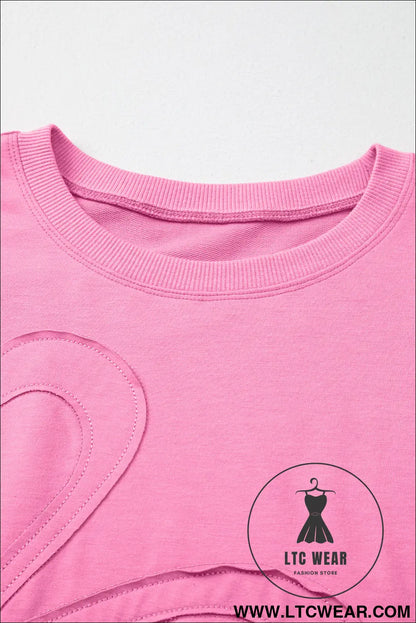 Sachet Pink Solid Color Floral Patched Half Sleeve Tunic Top - L.T.C Wear Online Fashion Store